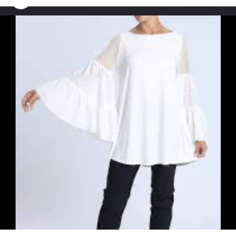 IC Collection by Connie K off-white 3-layered mesh sleeve tunic top L NWT
